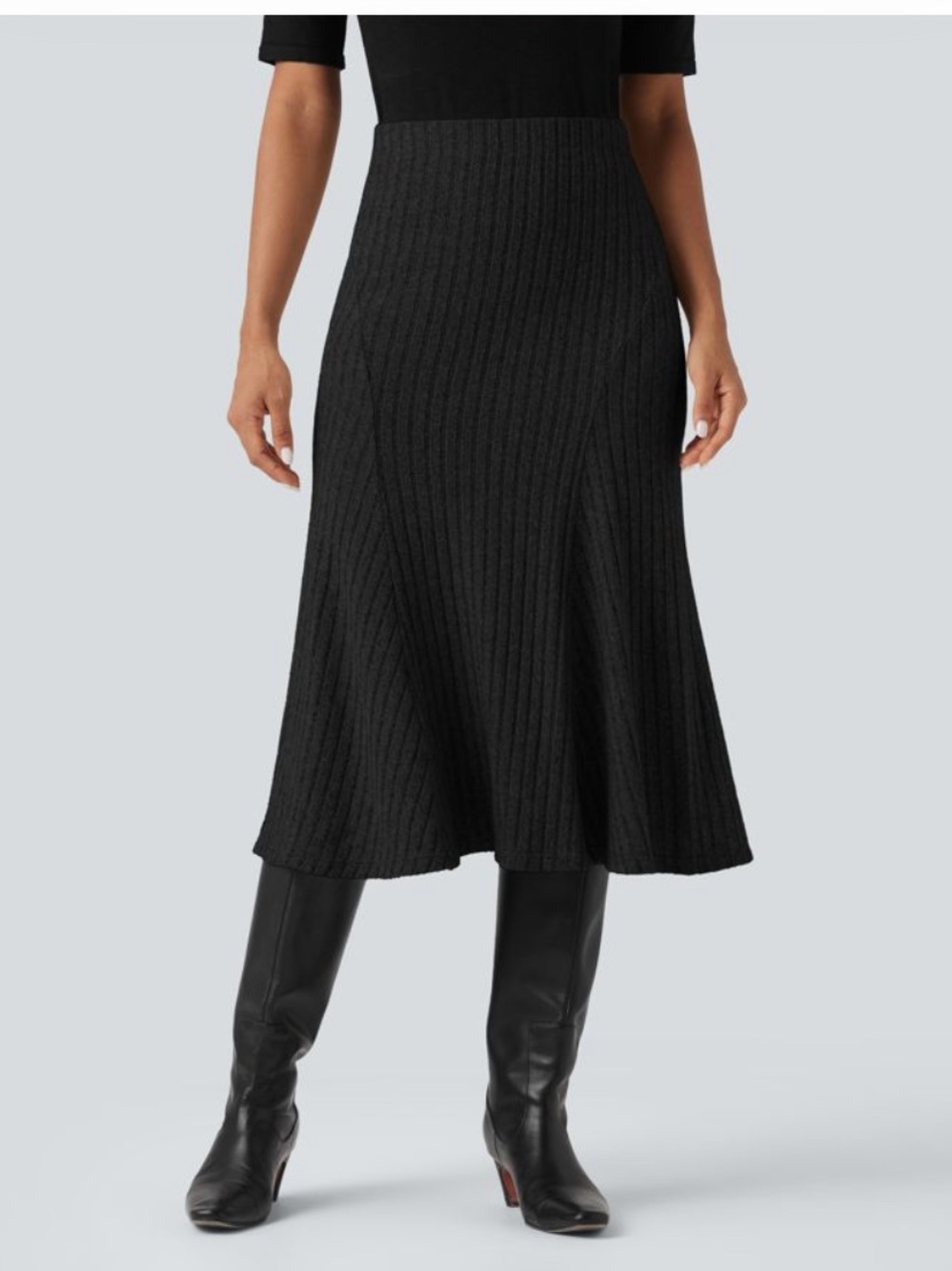 Halara Black Ribbed Knit Midi Skirt - Women